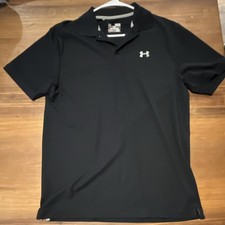 Under Armour HeatGear Black Polo Shirt Men's M Loose Fit Short Sleeve