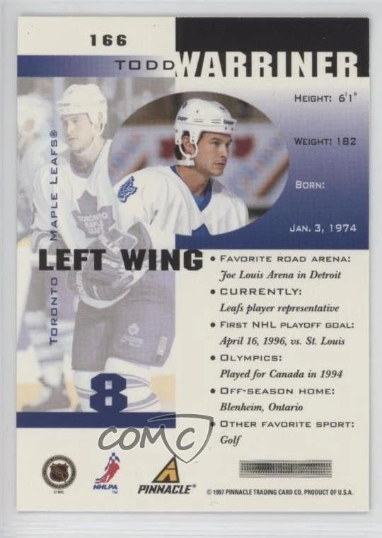 1997-98 Pinnacle Inside Todd Warriner #166 - Image 2 of 2