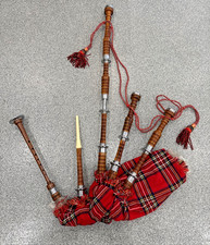 Vintage Rosewood Highland Scottish Bagpipes Silver HAAUR Royal Stewart Hard Case