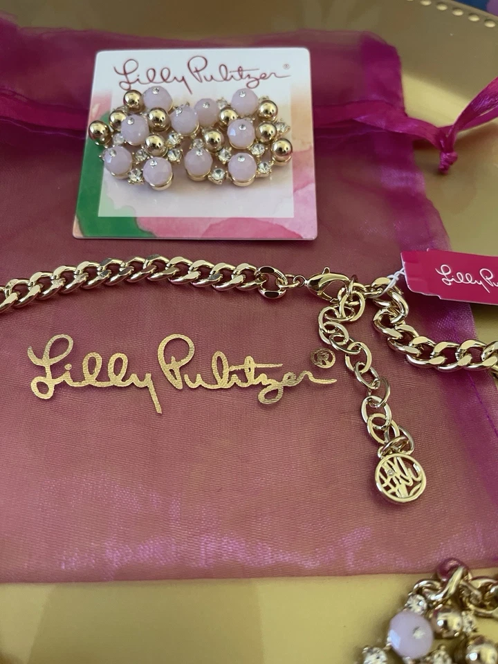 Collar Lilly Pulitzer "POP THE BUBBLY" + Pendientes en Rosa y Oro Nuevo con Etiquetas Foto 2 de 3