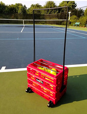 Tourna Ballport Red Tennis Ball Hopper Basket Cart w/ Stand, Wheels  Handles