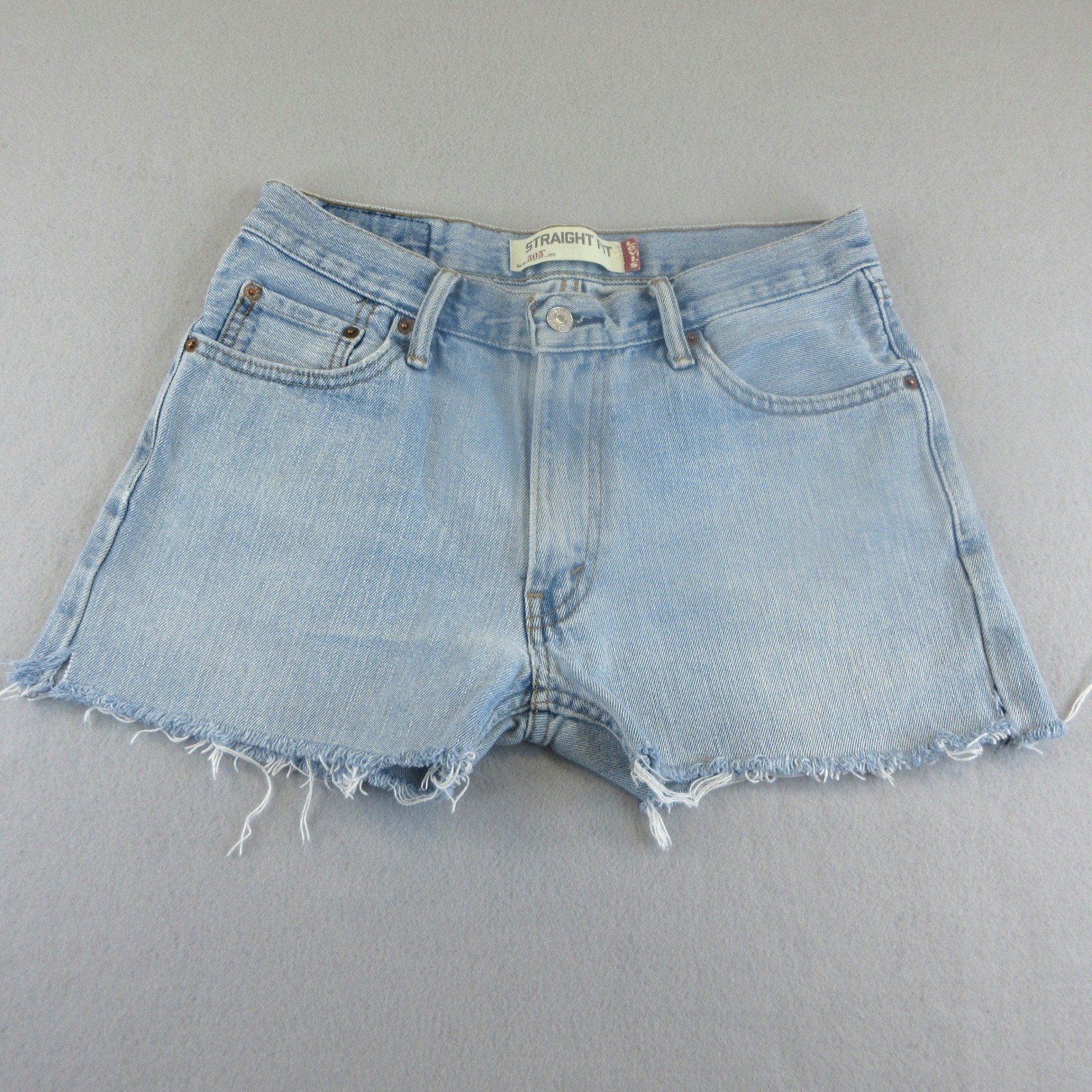 Levi's 505 Denim Shorts Men 30 Light Blue Raw Hem 100% Cotton Cut Offs 1361