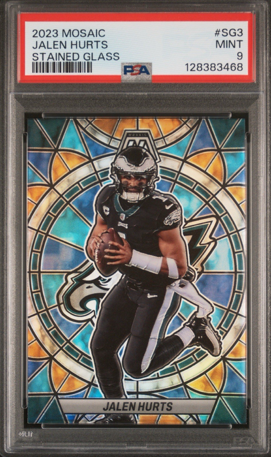 Jalen Hurts Stained Glass SSP Case Hit PSA 9 2023 Mosaic Philadelphia Eagles