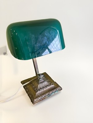 Genuine Tall Emeralite Adjustable Bankers Desk Lamp Green Glass