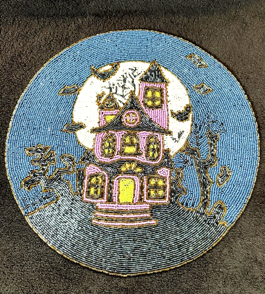 CARGADOR DE CUENTAS NICOLE MILLER MANTEL INDIVIDUAL HALLOWEEN CASA EMBRUJADA LUNA 15 PULGADAS REDONDA Foto 2 de 4