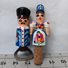 Hand Painted Russian Wine Stopper and Bottle Opener Set Traditional Holiday
