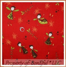BonEful FABRIC FQ Cotton Quilt Red Green Tooth Fairy Flower Angel Polka Dot BOHO