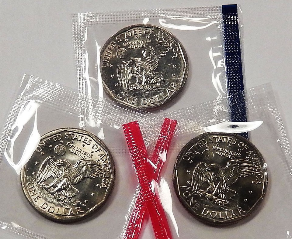 1981 P D & S Mint Cello BU UNC Susan B Anthony Dollars 3 US Coin Set ...