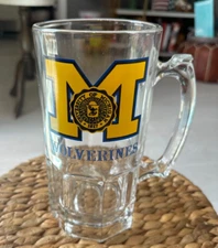 University Michigan Wolverines High Quality Glass Beer Stein Handle 32oz