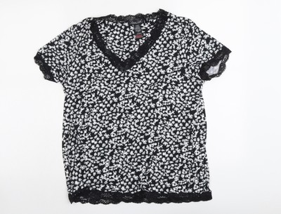 Rene Rofe Damen-T-Shirt schwarz Tiermotiv Polyester Basic Größe M V-Ausschnitt - Spitze