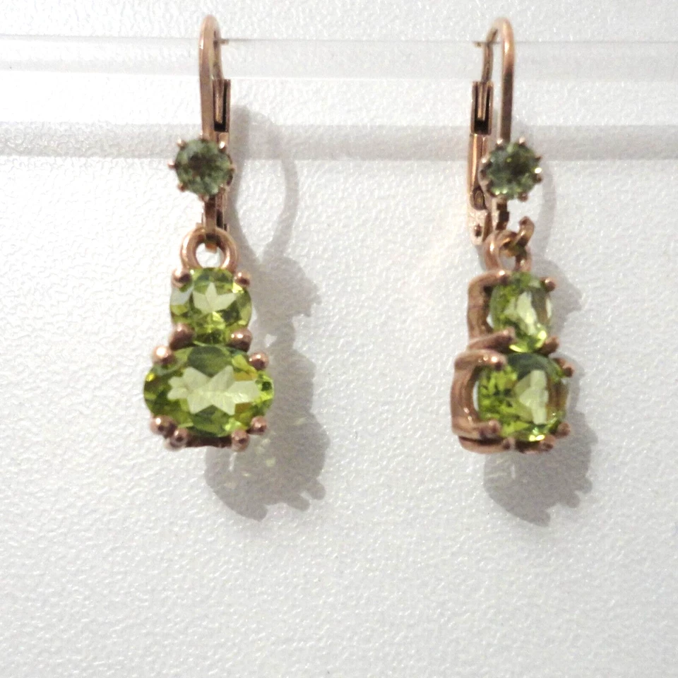 Peridot Ohrringe Edelstein Vintage Retro Sterling Silber  925/- antik vergoldet - Bild 2 von 4