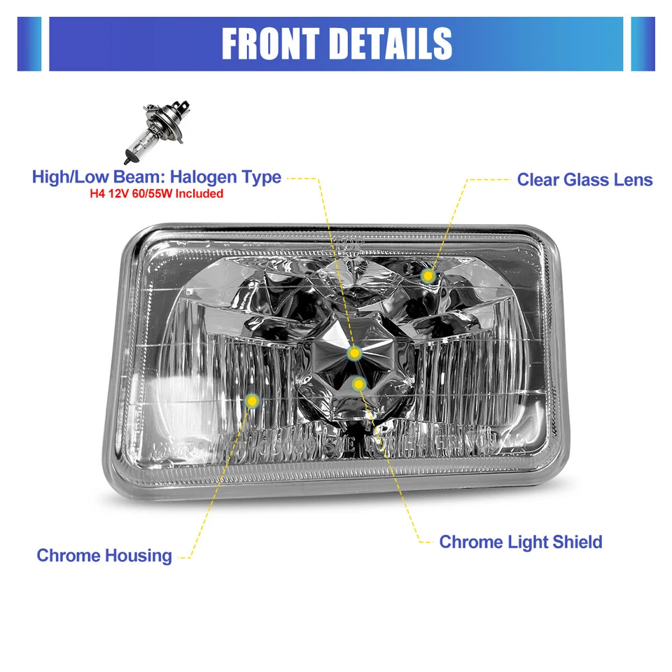 Clear Headlights For Chevrolet Suburban/Ford Mustang/Toyota/Nissan/Cadillac 4PCS - Image 2 of 4