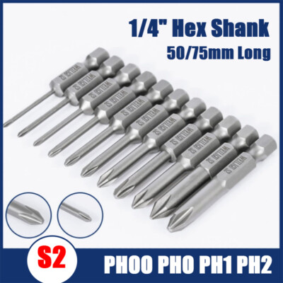 50/75mm Long Cross Impact Driver Screwdriver Bits Set PH00 PH0 PH1 PH2 Phillips