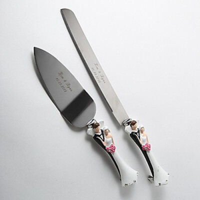 Wedding Cake Knife and Silver Blade Server Set Boxed Bride Groom Cake Server Set