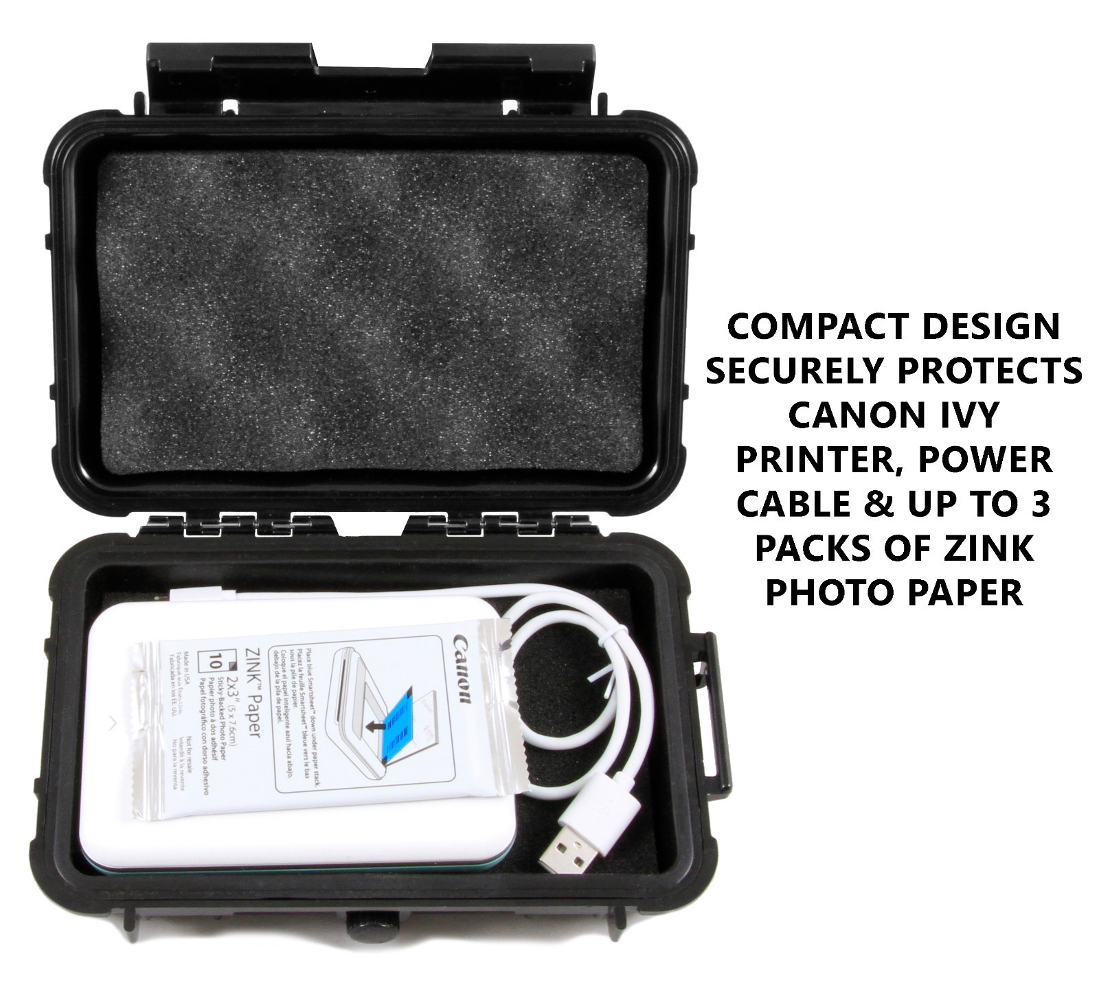 CM Waterproof Mini Photo Printer Case fits Canon Ivy Printer and Charge Cable