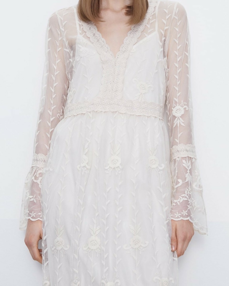 Zara Woman Size S EMBROIDERED DRESS ECRU - 7901/404 | eBay