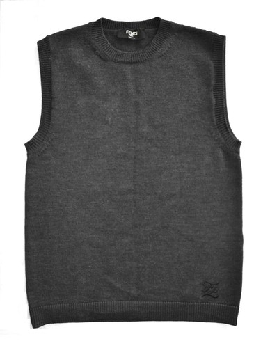 C0 Auth FENDI Dark Grey Wool Knit W/Logo Crewneck Pullover Sweater Vest Size 46 - 第 1/6 張圖片