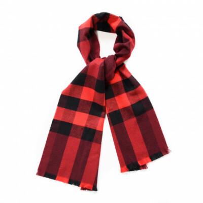 NWT BURBERRY Wool Cashmere Giant Exploded Check Fringe Scarf Claret $490 
