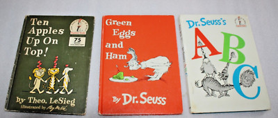 Lot of 3 Vintage DR. SEUSS first edition Books Ten Apples/Green Eggs & Ham, ABC