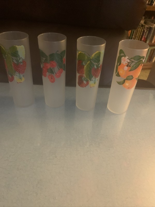 Vintage Libby Frosted Fruited Tom Collins Set Of 4