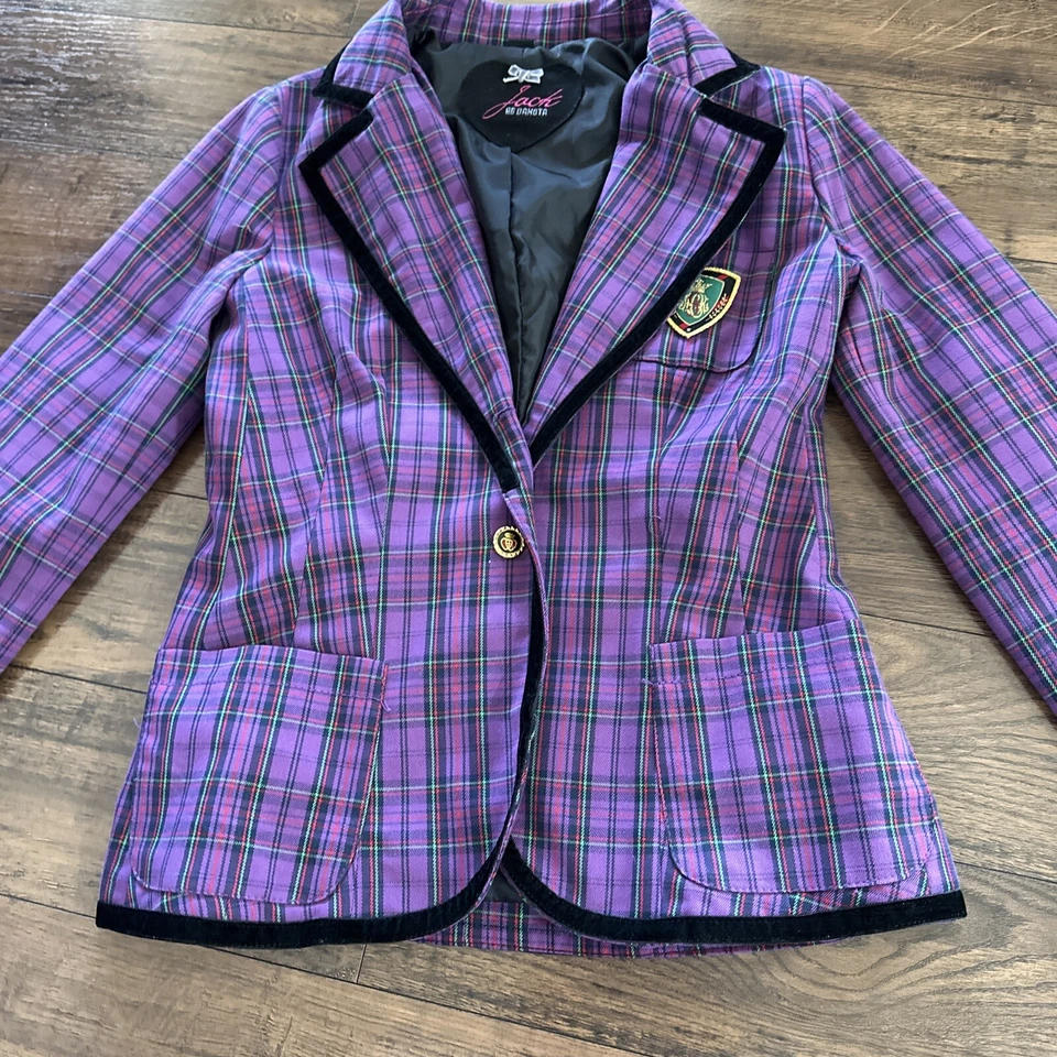 Chaqueta Blazer De Colección Mujer Jack BB Dakota Púrpura Cuadros Tartán Academia Años 90 Y2K Foto 4 de 4