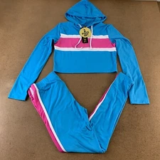 Feathers Juniors Size Large Blue 2 Piece Cropped Hoodie & Leggings Set NWT
