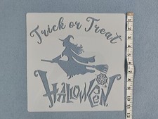 NEW TRICK OR TREAT HALLOWEEN STENCIL REUSABLE  DURABLE PLASTIC WITCH SPIDER WEB