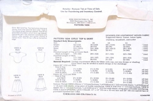Kwik Sew Sewing Pattern 1694 Skirt Top Girls Size 8-14 Button Front Variations - Picture 2 of 4