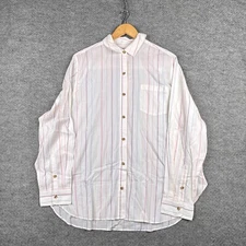 Marine Layer Shirt Womens XL White Striped Cotton Rayon Long Sleeve Button Up