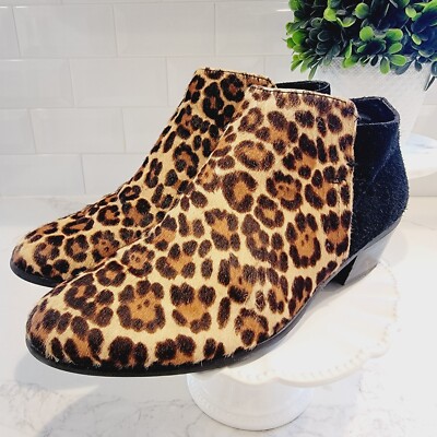 Bass Nina Leopard Animal Print Ankle Booties With Block Heel Size