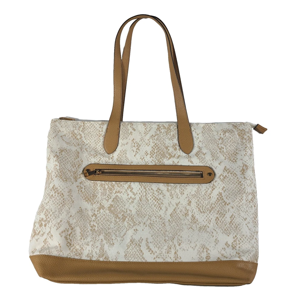 Новый день холст змея печать молнии сумка с короткими ручками Дамская сумка белый коричневый  - Изображение 2 из 4