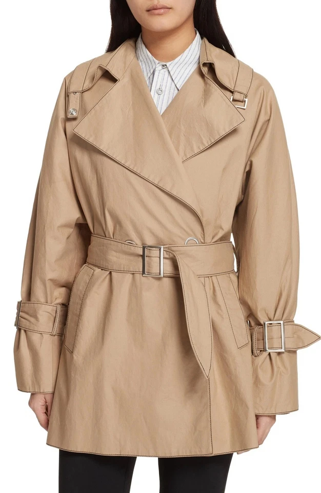 CEREMONIA DE APERTURA Chaqueta gabardina de popelina de algodón con cinturón color caqui tostado 6 = S Foto 2 de 4