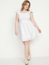 Old Navy Fit & Flare Flutter-Sleeve Smocked Seersucker Mini Dress Size 2X