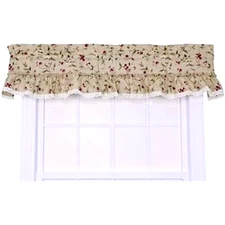 Ellis Kitchen Valance Tuscan Cherry Ruffled Cotton Floral Green Red Beige 52X12