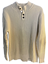 L.L. Bean Cream 100 Cotton Fisherman  s Button Pullover Vintage Sweater XXL Tall