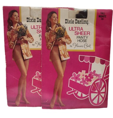 VTG NOS Dixie Darling Ultra Sheer Panty Hose Flower-Cart Tall Midnight 105 x 2 