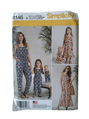 Simplicity #8146 Mother Daughter 18'' Doll Dress Jumpsuit Sz 3-8 XXS-XL New