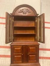 JBM DOLLHOUSE MINI VTG MEDIUM BROWN BEAUTIFUL 4 DOOR CABINET #56002, NIB, NICE!!