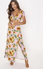Pretty Little Thing Size US 2/UK 6 Pink Sunflower Print Cap Sleeve Midi Dress