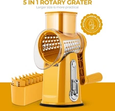 Rotary Cheese Grater w/Handle &5 Blades, Round Slicer & Vegetable Grater