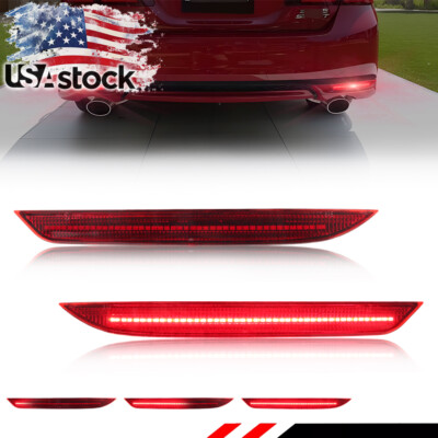 2X Rear Bumper Reflector Red LED Tail Brake Signal Lights For 16-17 Honda Accord
