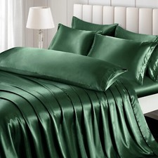 Ersmak 7 Pieces Satin Sheets Set Queen Size, Luxury Silky Emerald Green Satin...