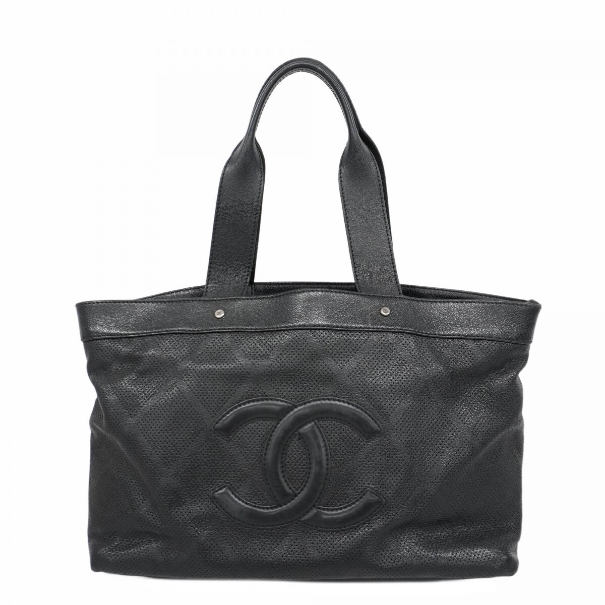 CHANEL Black Silver Leather Tote Bag 5GA0653 Used Ladies Hardware