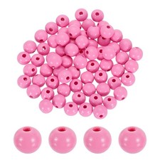 100 Pcs Natural Wooden Beads for Crafts, Bright Pink 16mm Dia, 4mm Hole 