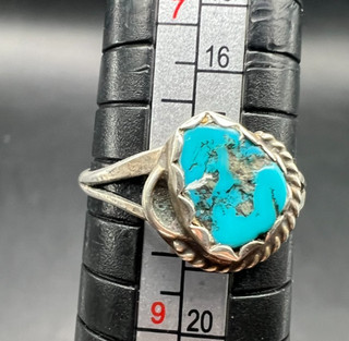 Vintage Native American Navajo Sterling Silver Turquoise Ring Size 8 1.6g