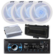 Pyle Bluetooth CD Radio, Amp, 4x 5.25" 180W Blue Flash LED Speaker, Cover White 