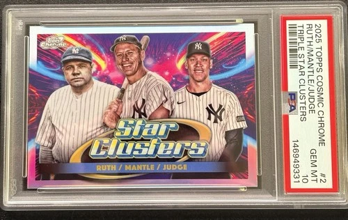 2025 Topps Chrome Cosmic Mantle Aaron Judge Babe Ruth Star Clusters PSA 10