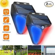 Solar Alarm Strobe Light Lamp Motion Sensor Waterproof Sound Security Outdoor US