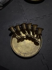 Brass Serving Tray with 6 Brass Cordial/Liqueur/Aperitif Cups Made in India 