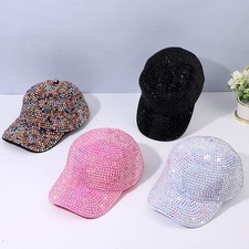 Gorra de béisbol con lentejuelas de estrás brillante brillante brillante gorra con cierre a presión para mujer